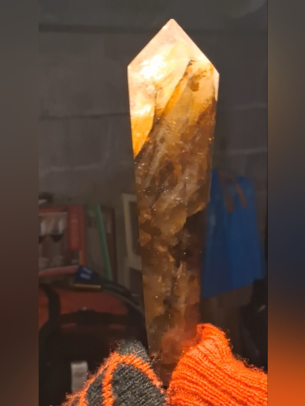 Polished Amber Smoky Quartz Point